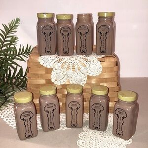 Vintage Griffiths Cocoa Brown Milk Glass Spice Jars Set